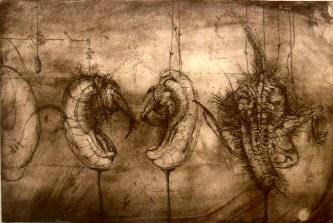 They Move in Pairs by Ras Steyn - Surrealist Etching on Fabriano Paper - 200mmx300mm - 1 of 3
