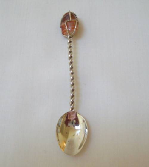 VINTAGE SOUTH AFRICAN SILVER-PLATED & SEMI-PRECIOUS GEMSTONE SOUVENIR SPOON