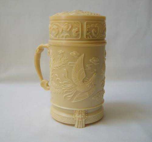 VINTAGE CHINESE FAUX IVORY PHOENIX & DRAGON MATRIMONIAL HAPPINESS TEA FLASK