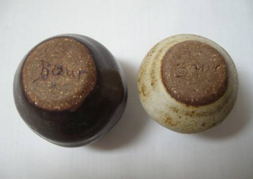 SET OF TWO VINTAGE BAUR STUDIO POTTERY MINIATURE VASES