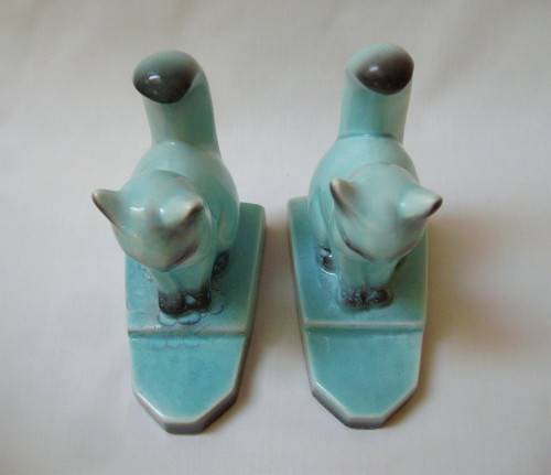 PAIR OF VINTAGE GERMAN CAT FIGURINES ~ One Restored Tail!
