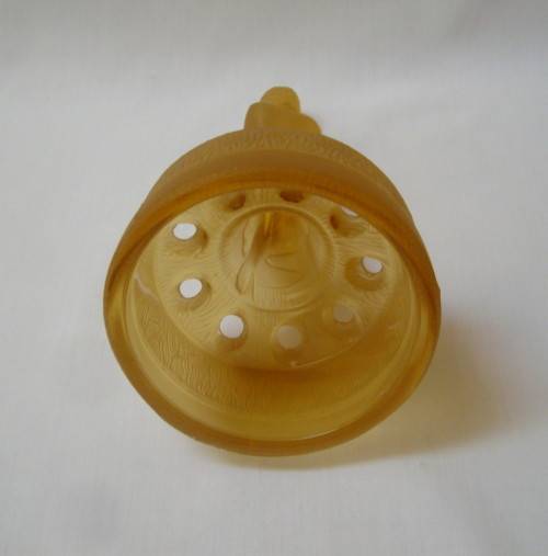 ART DECO AMBER SATIN GLASS LADY ON STUMP FLOWER FROG CENTREPIECE