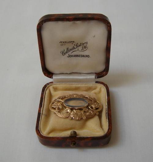 ANTIQUE VICTORIAN 9ct GOLD & OPTICAL QUARTZ MOURNING BROOCH PIN c1900