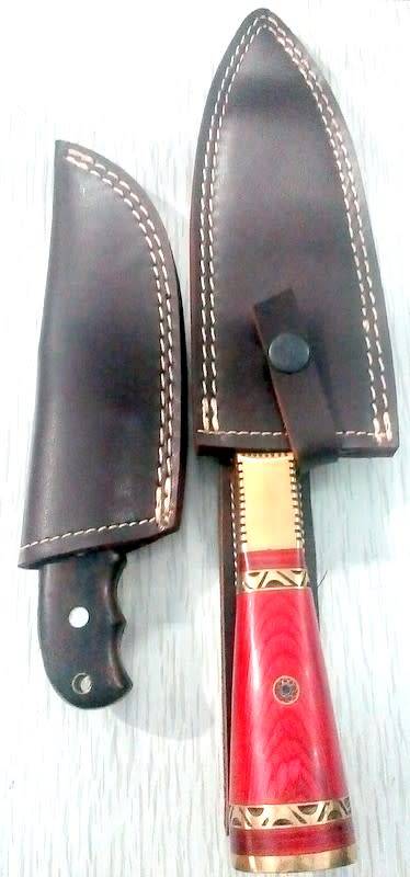 02 Damascus Steel knives with leather sheaths/custom made knives