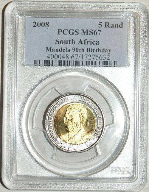 MS 67 MS67 PCGS Graded Nelson Mandela R5 2008 90th Birthday Coin