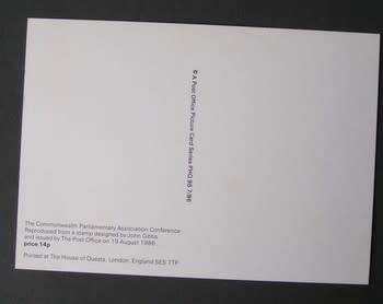 GREAT BRITAIN P.H.Q. Card - 32nd Commonwealth Parliamentary Association Conference 1986