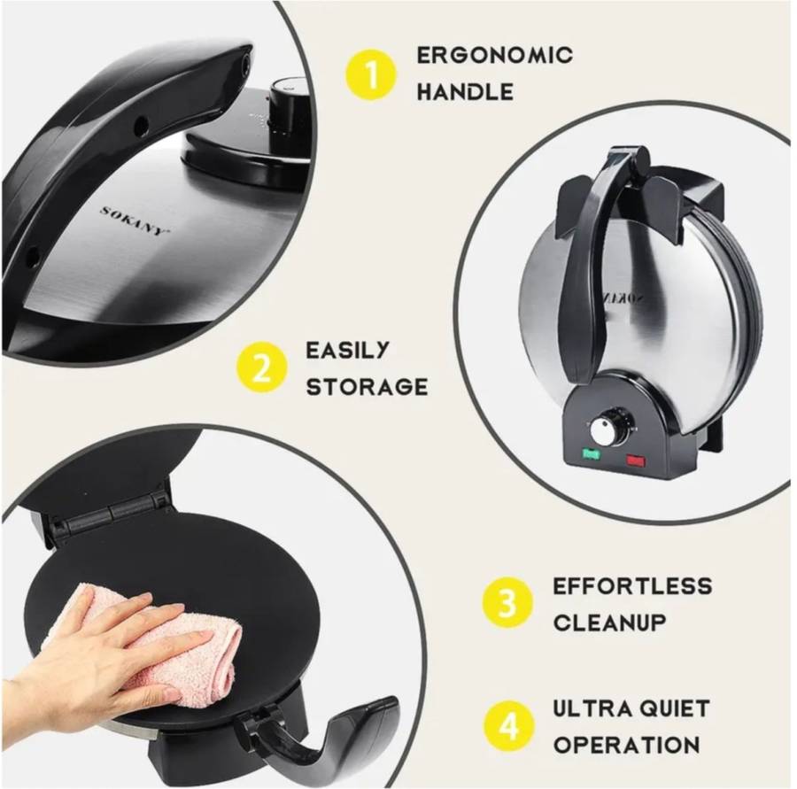 Electric Roti Maker - 1800w - double sided heat - even heat distribution