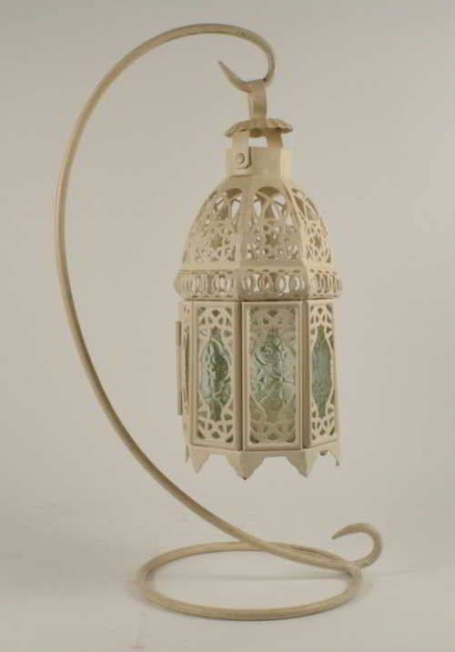 Tea Light Holder - Hanging Lantern on Stand - Cream