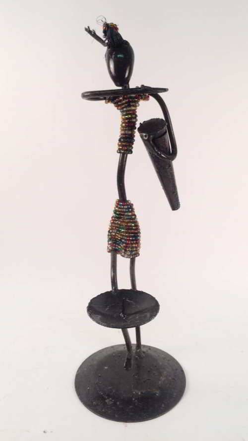 Metal Candle Holder - lady playing drum