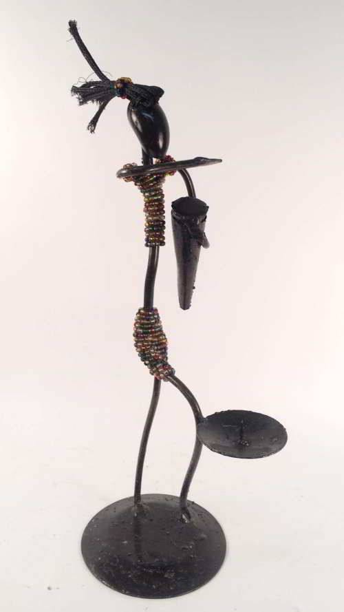 Metal Candle Holder - lady playing drum