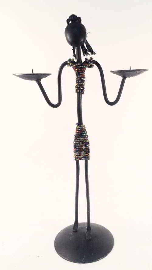 Metal Candle Holder - lady holding 2 candles