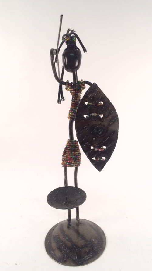 Metal Candle Holder - lady with spear and shield