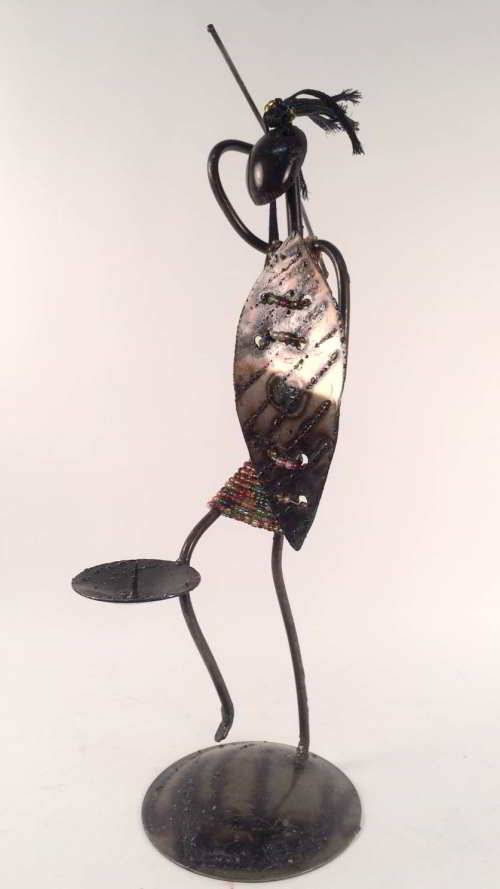 Metal Candle Holder - lady with spear and shield