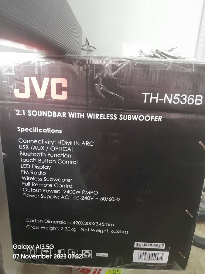 JVC 2400W PMPO 2:1 SOUNDBAR WITH WIRELESS SUBWOOFER