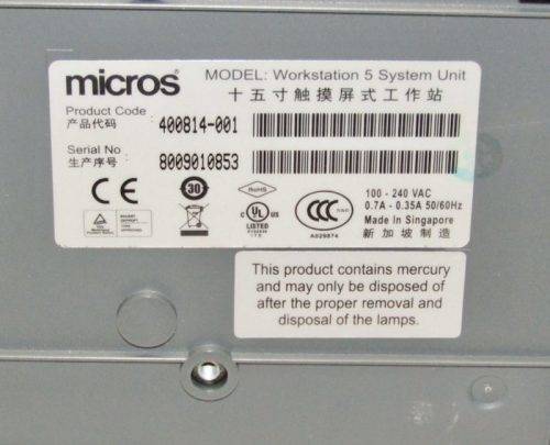 Micros Workstation 5 Touchscreen POS Terminal 400814-001 with Windows CE, in working condition