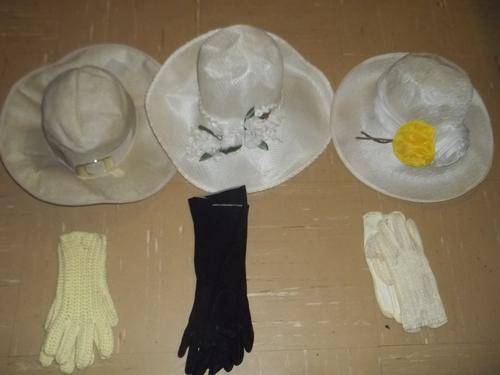 3 X VINTAGE LADIES HATS WITH CLOVES