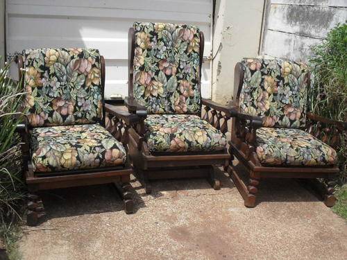 VINTAGE IMBUIA ROCKING CHAIR WITH 2 MATCHING CHAIRS