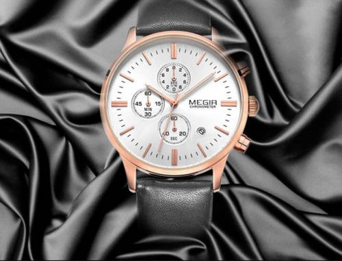 MEGIR 2011 Men Casual Business Chronograph Calendar Leather Quartz Watch: Perfect-Timing