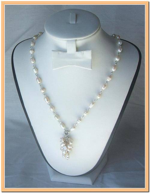 Genuine white freshwater pearl necklace, with cluster pendant