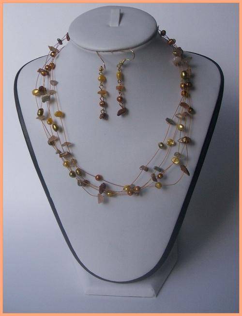 Genuine 5 strand Autumn colors floating freshwater pearl necklace, free earrings!