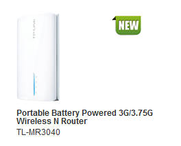 Portable Battery Powered 3G/3.75G Wireless N Router TL-MR3040