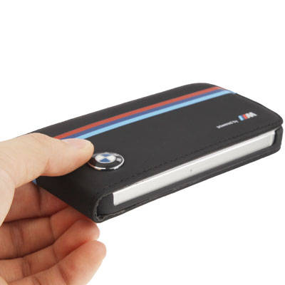 Iphone BMW Vertical Flip Leather Case Black with 3 Stripes