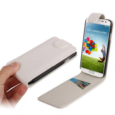 Samsung Galaxy S4 Vertical Flip Leather Case With Credit Card Slot White