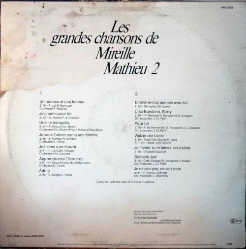 Mireille Mathieu-Les Grandes Chansons De Mireille Mathieu 2 LP Ariola ARC 2030