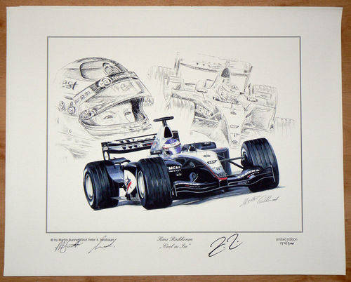 HAND SIGNED By Kimi Raikkonen F1 Canvas Painting by Bunnett & Neubauer, Limted Edition, with C.O.A,