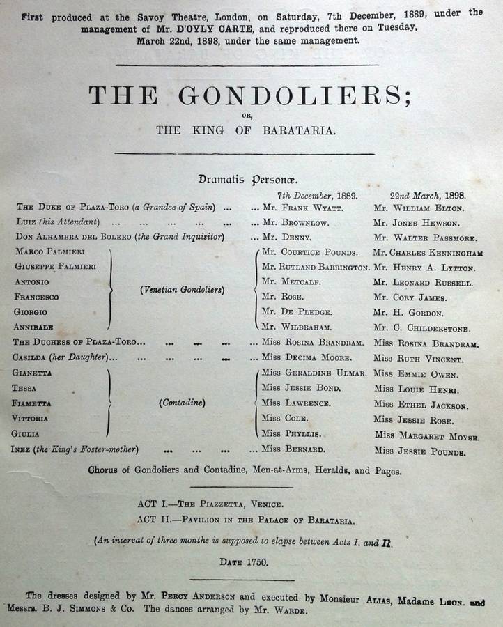 Vocal Score of The Gondoliers or The King of Barataria - Book signed by G Maskew Miller