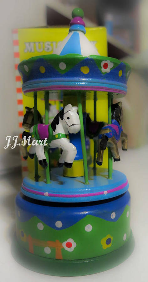 Hand Painted Wind Up Wooden Musical Carousel
