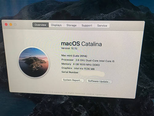 Mac Mini. Preowned. 2.6 up to 3.1GHz. Quad-Core i5, 8GB RAM, 256 ssd Hard drive