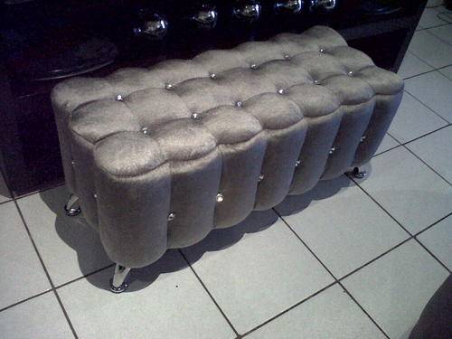 Frenzano Deep buttoned crystal ottomans with curved detailed panels