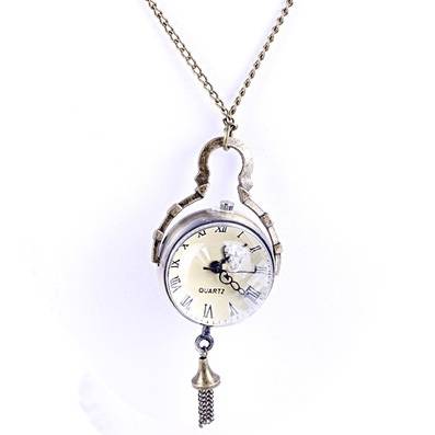 Steampunk Skeleton Glass Ball - Antique Type - Watch & Chain