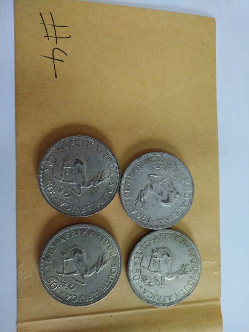 LOT # 4 FOUR 1964 SOUTH AFRICAN 50 CENTS COINS