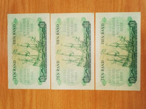 S.A. Bank Note: G.RISSIK : TEN RAND/ TIEN RAND IN CONSECUTIVE NUMBERS HIGH GRADE