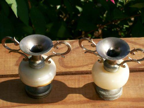 PAIR OF LOVELY MARBLE AND METAL CANDLE HOLDERS