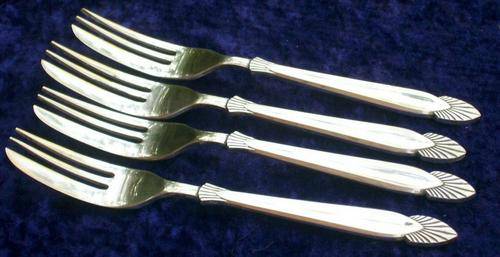 4 ART-DECO STYLE SILVER PLATED CAKE FORKS EPNS ANGORA SILVER PLATE