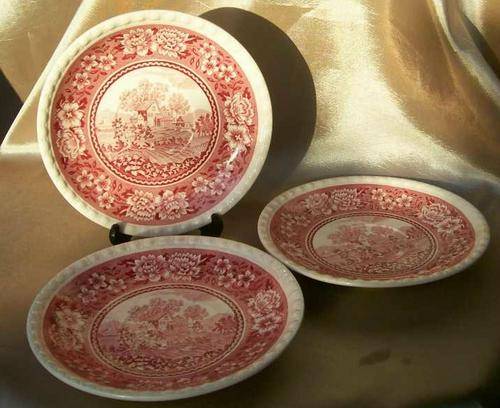 THREE VINTAGE VILLEROY & BOCH SAUCERS - RUSTICANA RED