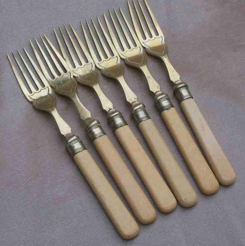 SIX BONE-HANDLED FORKS