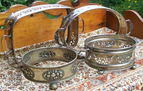 SILVER PLATED DISH HOLDERS TO RESTORE