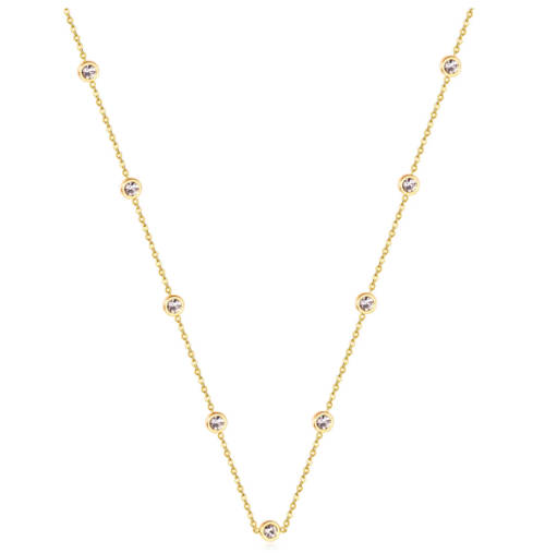 Gold Colour Stainless Steel with Cubic Zirconia Necklace 57cm + 5cm extender