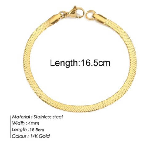 Gorgeous Gold Colour Stainless Steel Snake Chain / Herringbone Design Bracelet - 16.5cm length