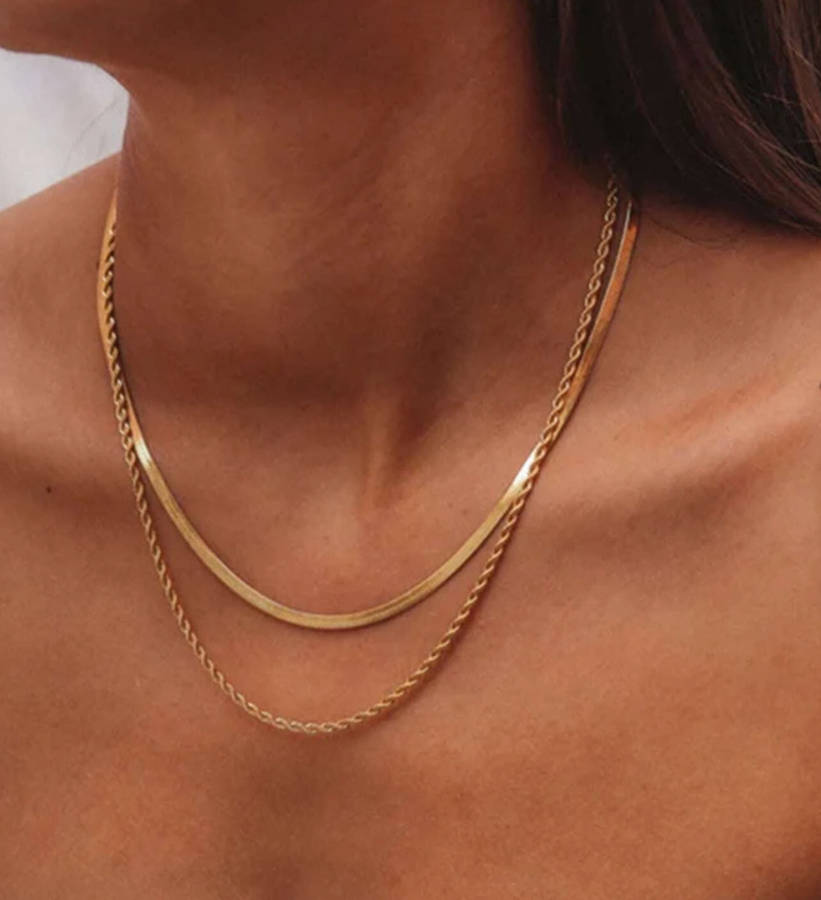 Double Layer Twist Rope and Snake Chain Necklace - 42cm + 5cm extender chain