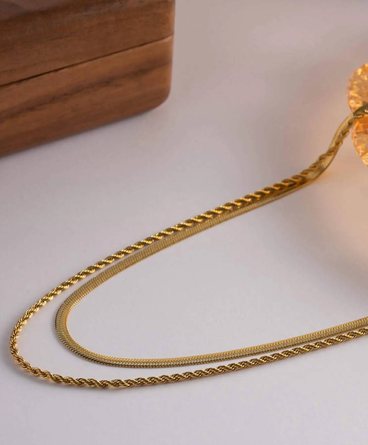 Double Layer Twist Rope and Snake Chain Necklace - 42cm + 5cm extender chain