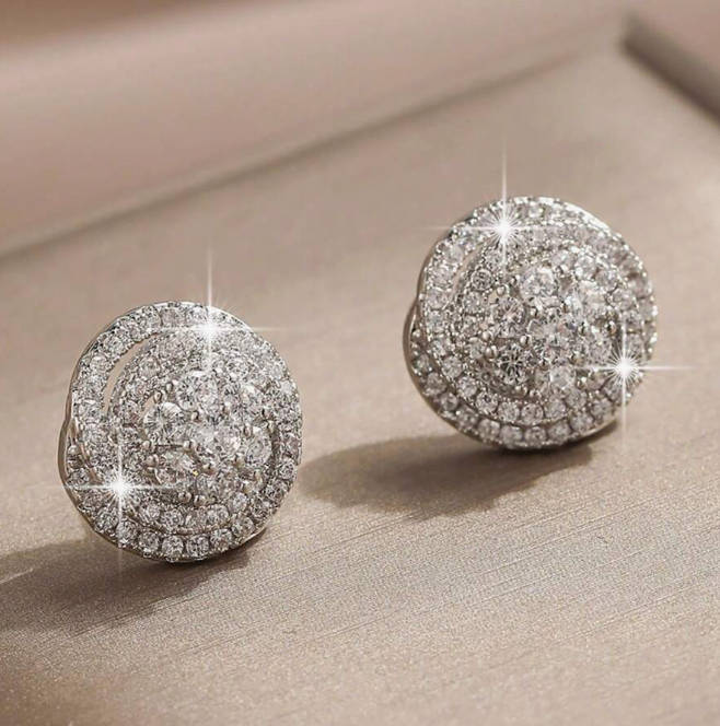 Sparkling Rose Shape Silver Colour Stainless Steel Rhinestone Earrings