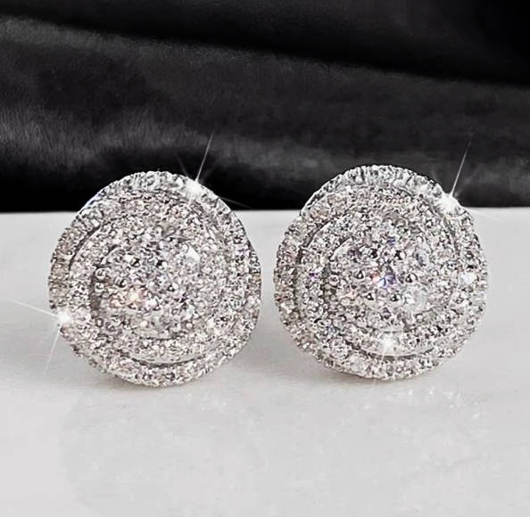 Sparkling Rose Shape Silver Colour Stainless Steel Rhinestone Earrings