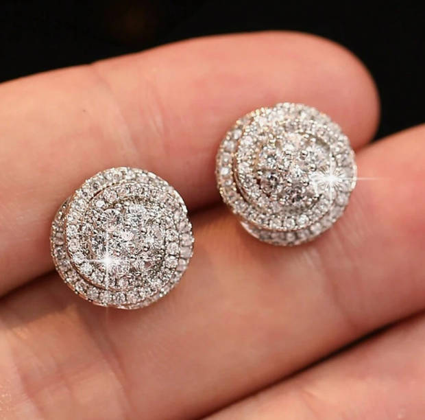 Sparkling Rose Shape Silver Colour Stainless Steel Rhinestone Earrings