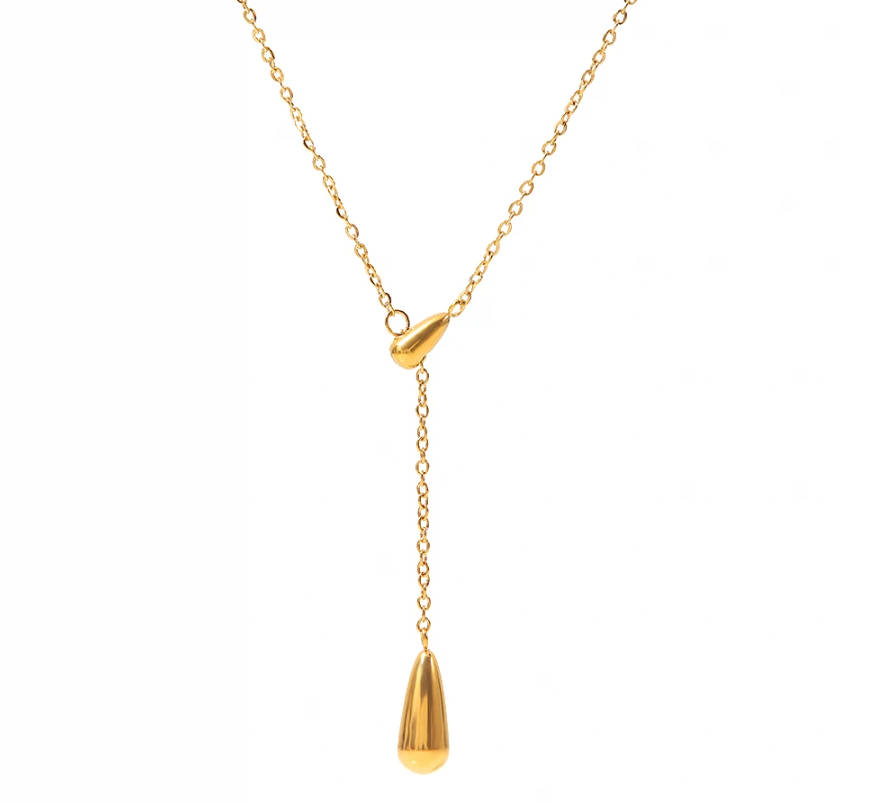 Waterdrop Y Charm Gold Stainless Steel Necklace