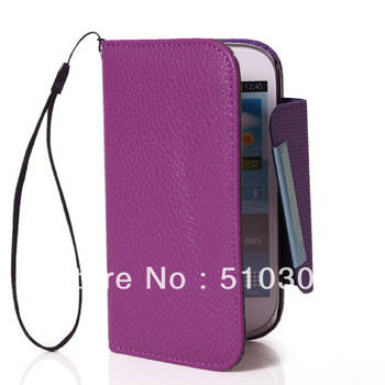 Purple S3 Mini i8190 Flip Wallet Cover Case + Screen Protector